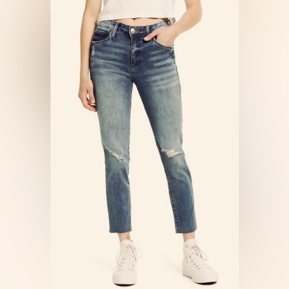 STS Blue Straight Leg High Waist Denim Jeans with Distressing Classic